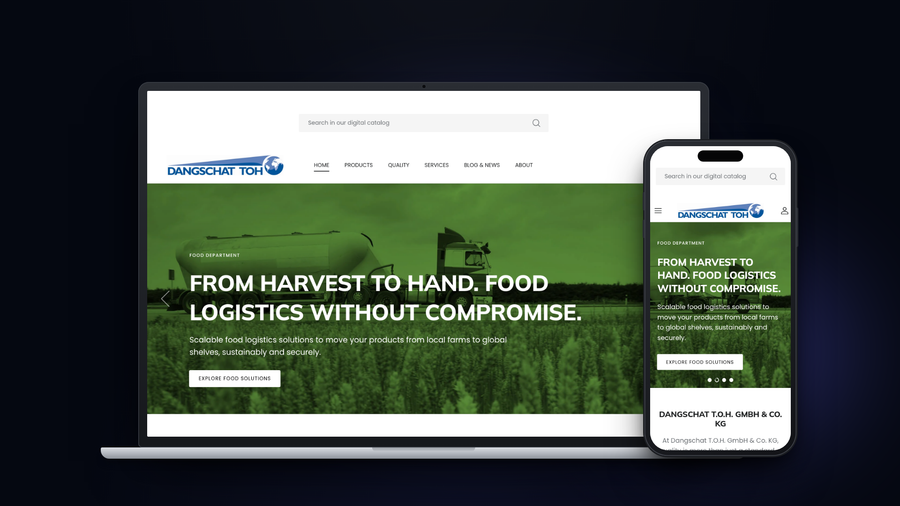 Dangschat T.O.H. Shopify redesign: home page on laptop and smartphone