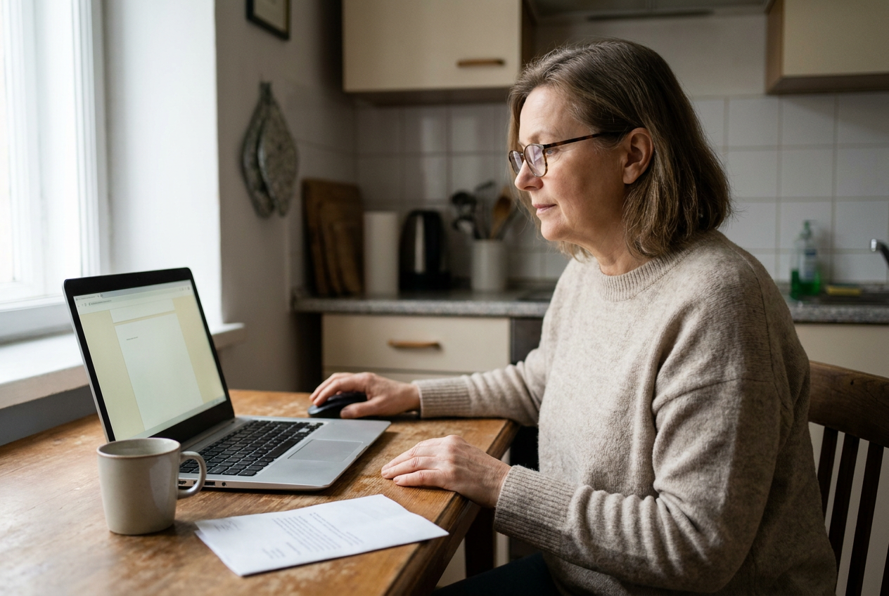 Conceptual project visual — finding support information and completing a request online.