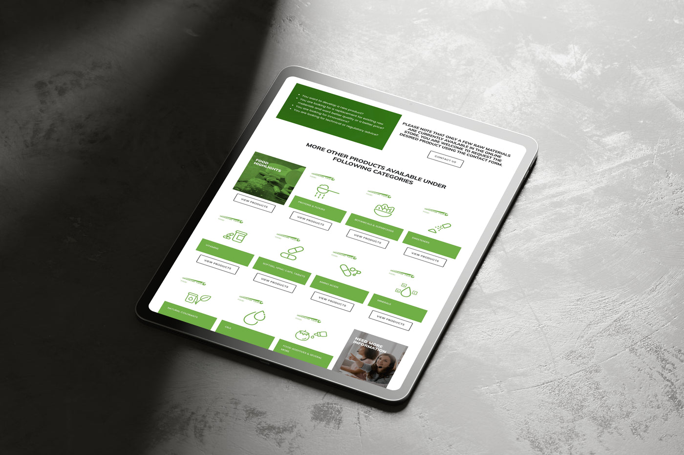 After — a modular Shopify layout with colour-coded divisions, direct category access and a responsive grid.